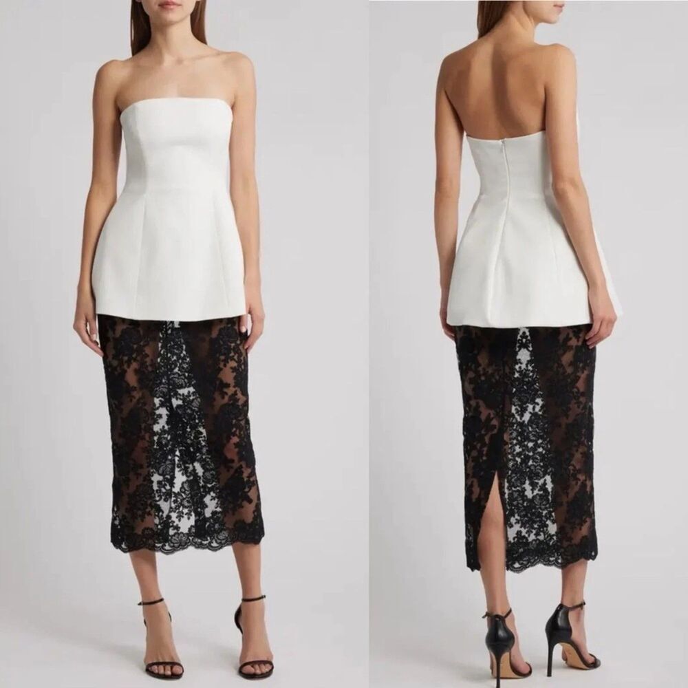 NEW  DELFI COLLECTIVE Amaya Strapless Mixed Media lace Dress sz Large